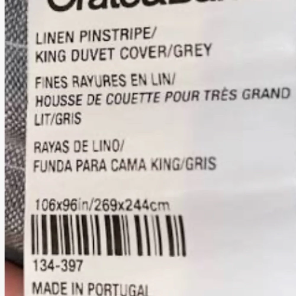 Crate & Barrel King 100% Linen Pinstripe Duvet Cover with 4 Pillow Shams